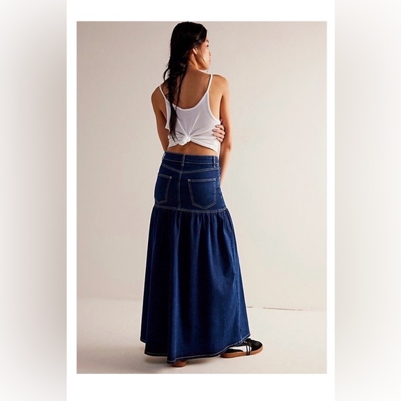 New Free People We the Free Jordan Maxi Skirt Denim - Picture 3 of 6